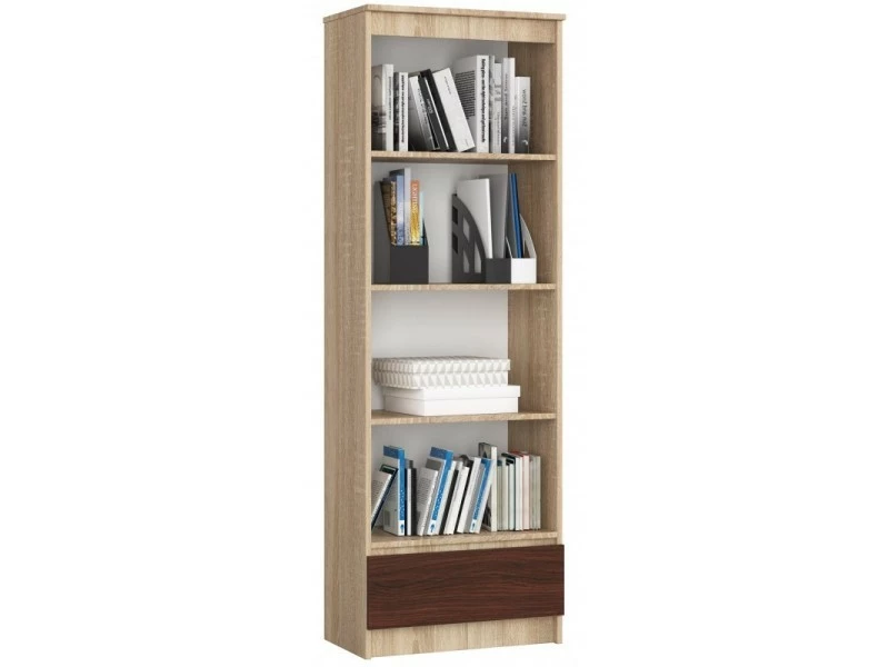 Carlo - Bibliothèque Style Moderne Salon/salle à Manger - 60x180x35 - 1 Tiroir - Wengé