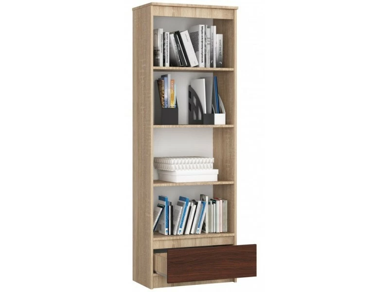 Carlo - Bibliothèque Style Moderne Salon/salle à Manger - 60x180x35 - 1 Tiroir - Wengé – Image 2