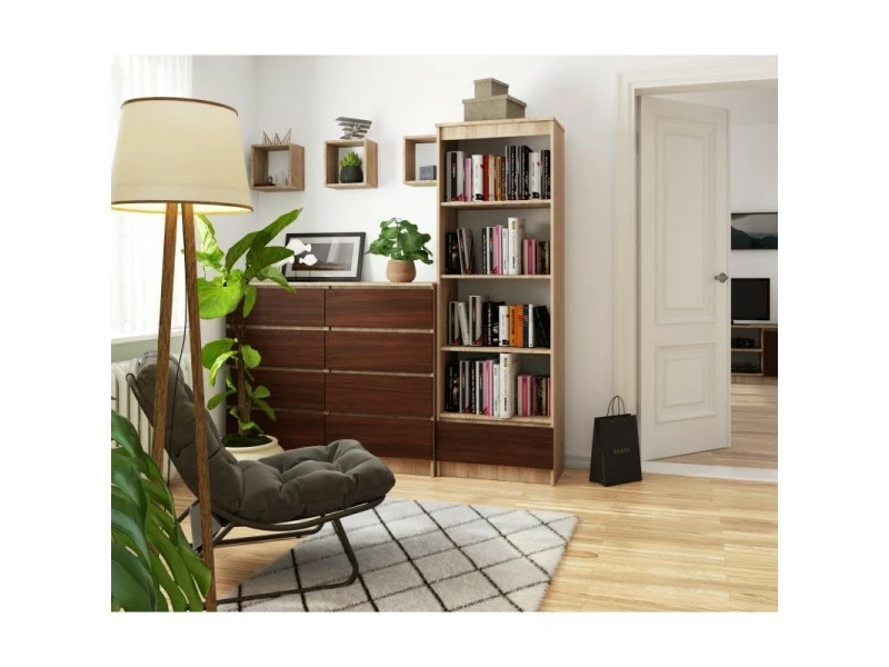 Carlo - Bibliothèque Style Moderne Salon/salle à Manger - 60x180x35 - 1 Tiroir - Wengé – Image 3