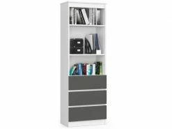 Akord Bibliothèque De Bureau, étagère R60 Blanche 60 Cm 3 Tiroirs Couleur Gris Graphite Mat, 3 étagères - 60x35x180 Cm
