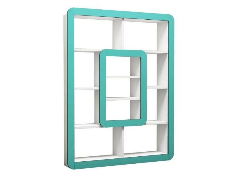 MENZZO Étagère Bibliothèque Infula Liseré 140cm Bois Blanc Et Turquoise – Image 3