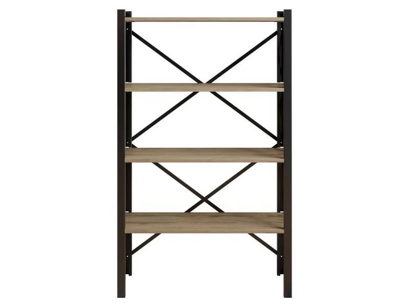 Bibliothèque 4 étagères Vestigium Bois Naturel Et Métal Maille Noir – Image 4