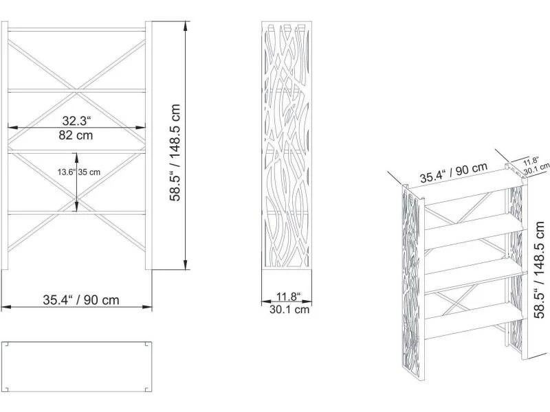 Bibliothèque 4 étagères Vestigium Bois Naturel Et Métal Maille Noir – Image 5