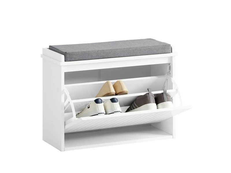 Sobuy Fsr98-w Banc à Chaussures Meuble à Chaussures Avec Assise Coussin Rembourré Et Abattant Banc De Rangement à Chaussures – Blanc