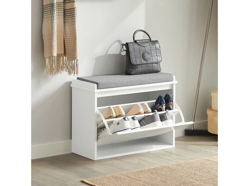 Sobuy Fsr98-w Banc à Chaussures Meuble à Chaussures Avec Assise Coussin Rembourré Et Abattant Banc De Rangement à Chaussures – Blanc – Image 2