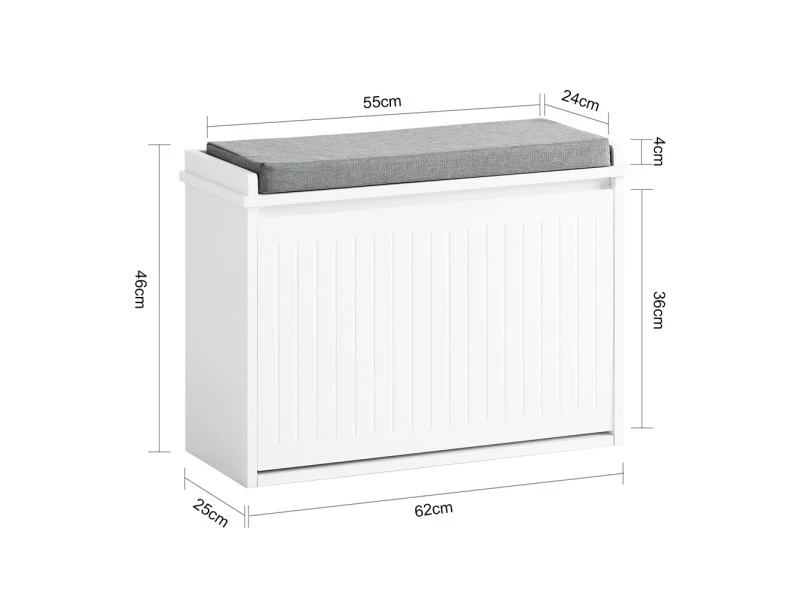 Sobuy Fsr98-w Banc à Chaussures Meuble à Chaussures Avec Assise Coussin Rembourré Et Abattant Banc De Rangement à Chaussures – Blanc – Image 3