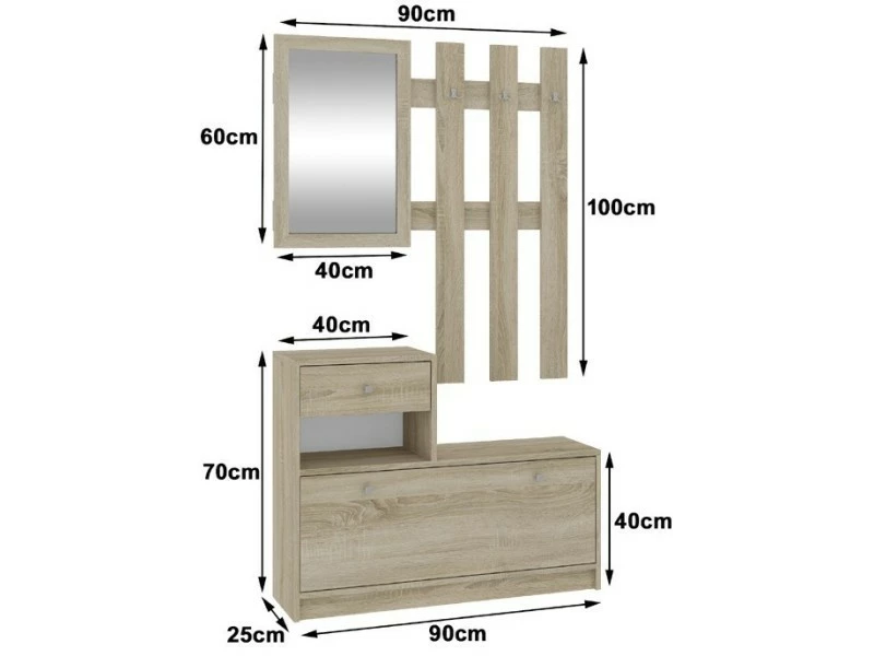 3xeliving Deanna 'couloir' Meuble à Chaussures Sonoma Avec Un Miroir – Image 4
