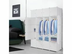 Penderie Armoire De Rangement En Plastique Empilable Pour 20 Cubes Organisateur Avec Tringle De Suspension