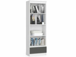 Akord Bibliothèque De Bureau, étagère R60 Blanche 60 Cm 1 Tiroir Couleur Gris Graphite Mat, 4 étagères - 60x35x180 Cm