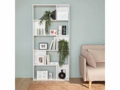 Bibliothèque Design Asymétrique – Pieter – 5 étagères. 10 Compartiments De Rangement. 83x23x173cm