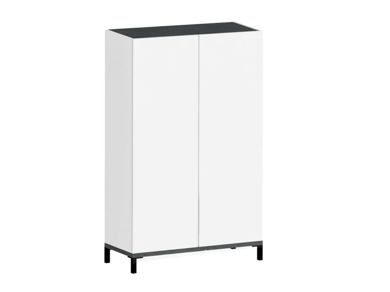 Meuble à Chaussures Moderne à 2 Portes, Made In Italy, Meuble à Chaussures D'entrée, Meuble Polyvalent, Cm 90x40h147, Blanc Brillant Et Ardoise – Image 2