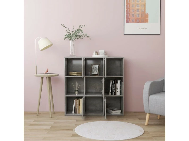 Esthetique étagères Collection Luanda Bibliothèque Gris Béton 90x30x90 Cm Aggloméré – Image 2