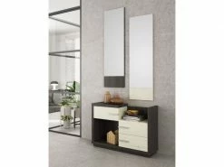 Meuble D'entrée Bois Noir/bois Blanchi + Miroirs - Colby - L 90 X L 29 X H 63.5 - Neuf