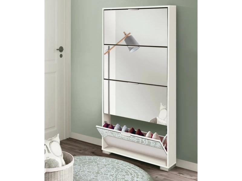 Meuble à Chaussures 4 Portes Coloris Blanc Brillant - Hauteur 153 X Longueur 74 X Profondeur 17 Cm – Image 2