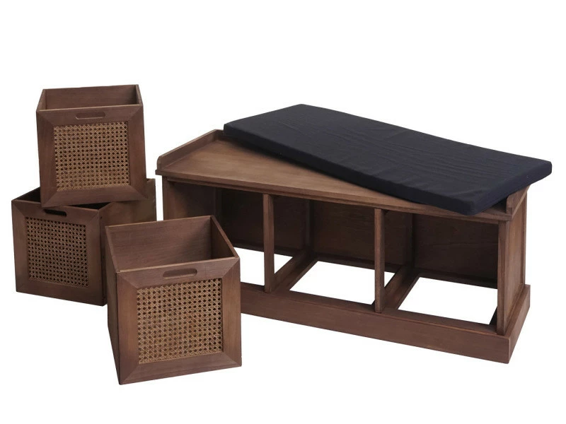 Banc Hwc-j49, Banc Rembourré Banc De Vestiaire 47x110x40cm ~ Marron, Rembourrage Noir – Image 3