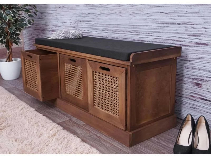 Banc Hwc-j49, Banc Rembourré Banc De Vestiaire 47x110x40cm ~ Marron, Rembourrage Noir – Image 4