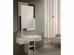 Meuble D'entrée Blanc/chêne Clair + Miroir - Braha - L 100 X L 28 X H 60 - Neuf