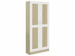 Icaverne - Bibliothèques Collection Bibliothèque Blanc Et Chêne Sonoma 82,5x30,5x185,5 Cm Aggloméré