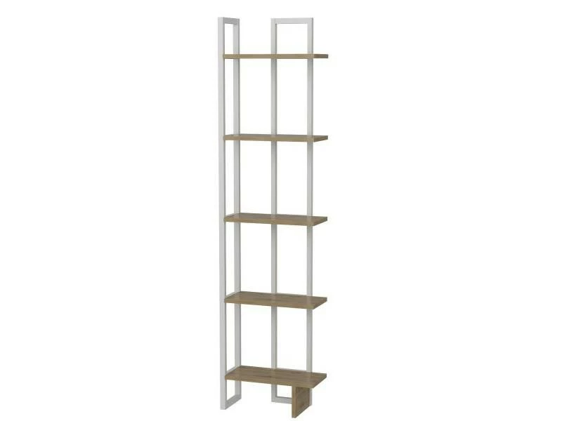 MENZZO Étagère Bibliothèque D'angle Haesitavit 180cm Bois Chêne Et Métal Blanc – Image 2