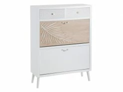 TOUSMESMEUBLES Meuble à Chaussures 2 Abattants 2 Tiroirs Bois Clair/blanc - Primavera - L 80 X L 30 X H 111 - Neuf