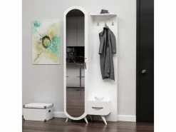 Homemania Vestiaire - Meuble D’entree Kerry Armoire - Avec étagères à Chaussures, Miroir, Porte, Tiroir - Blanc En Bois, 80 X 35 X 180 Cm