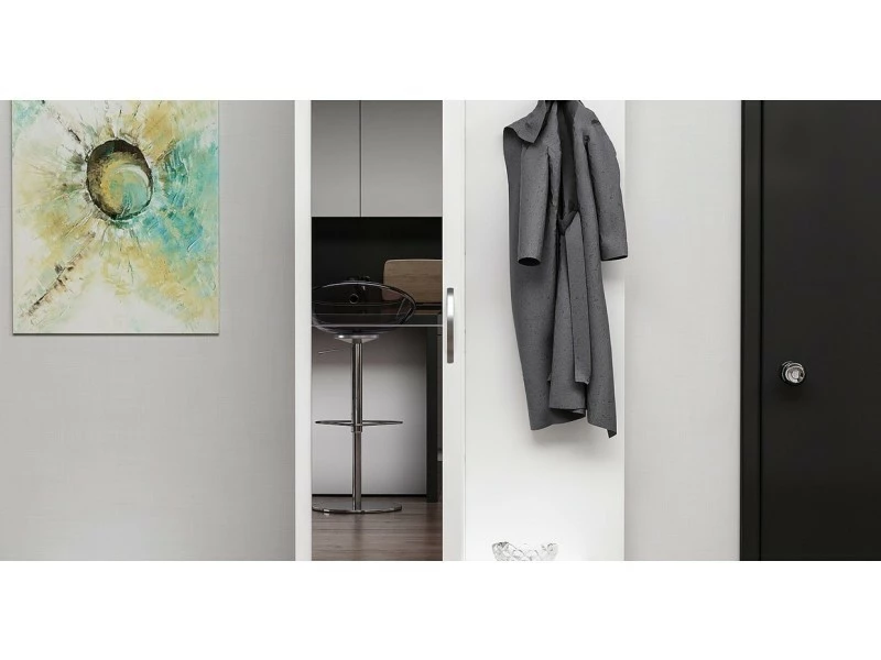 Homemania Vestiaire - Meuble D’entree Kerry Armoire - Avec étagères à Chaussures, Miroir, Porte, Tiroir - Blanc En Bois, 80 X 35 X 180 Cm – Image 2