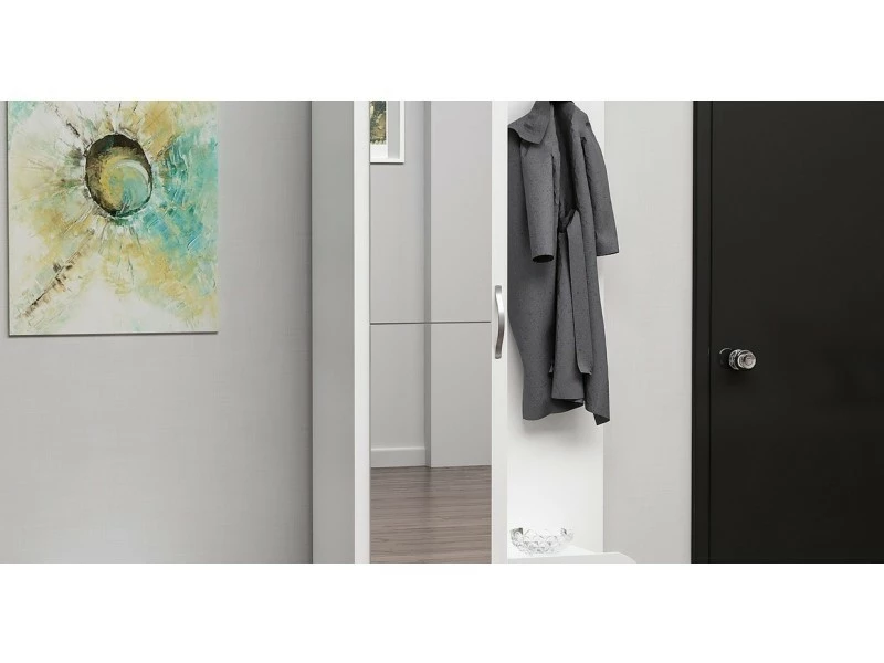 Homemania Vestiaire - Meuble D’entree Kerry Armoire - Avec étagères à Chaussures, Miroir, Porte, Tiroir - Blanc En Bois, 80 X 35 X 180 Cm – Image 3