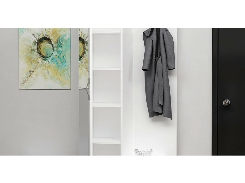 Homemania Vestiaire - Meuble D’entree Kerry Armoire - Avec étagères à Chaussures, Miroir, Porte, Tiroir - Blanc En Bois, 80 X 35 X 180 Cm – Image 4