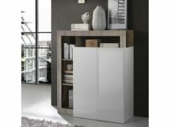 TOUSMESMEUBLES Meuble D'entrée 2 Portes Blanc Laqué Brillant/bois Fumé - Ischia - L 108 X L 42 X H 127 - Neuf