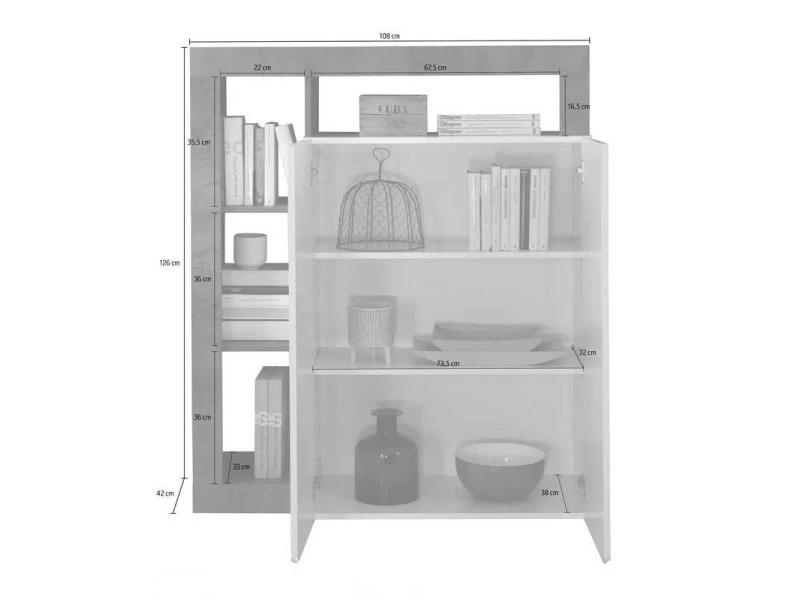 TOUSMESMEUBLES Meuble D'entrée 2 Portes Blanc Laqué Brillant/bois Fumé - Ischia - L 108 X L 42 X H 127 - Neuf – Image 3