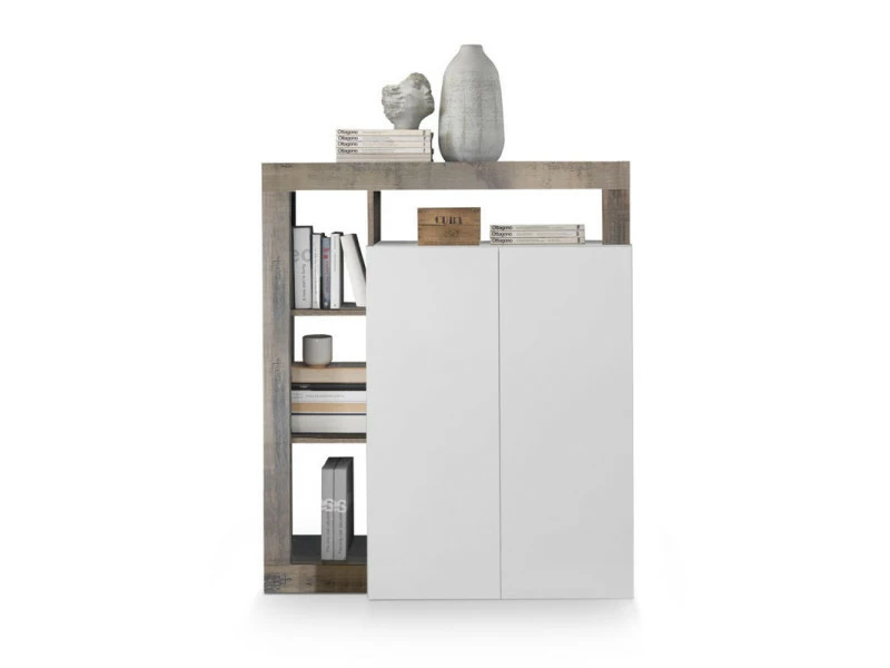 TOUSMESMEUBLES Meuble D'entrée 2 Portes Blanc Laqué Brillant/bois Fumé - Ischia - L 108 X L 42 X H 127 - Neuf – Image 4