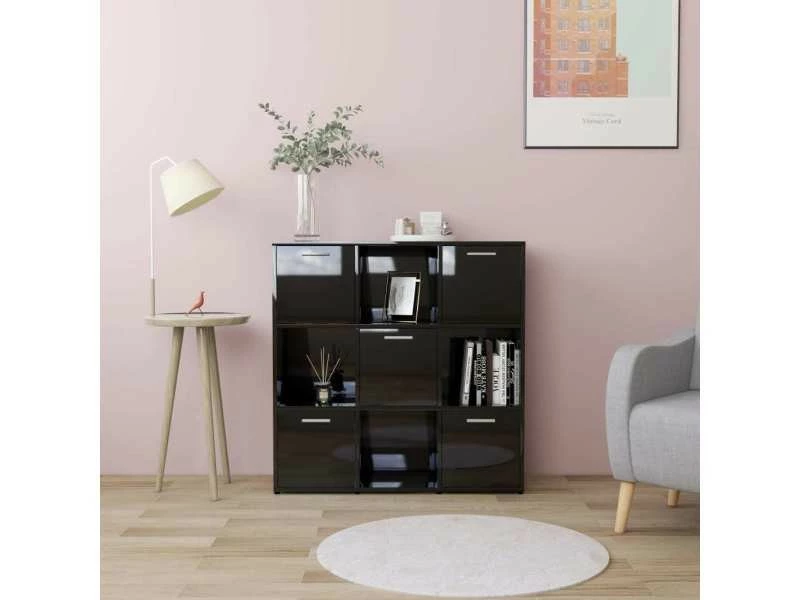 Inedit étagères Selection Buenos Aires Bibliothèque Noir Brillant 90x30x90 Cm Aggloméré