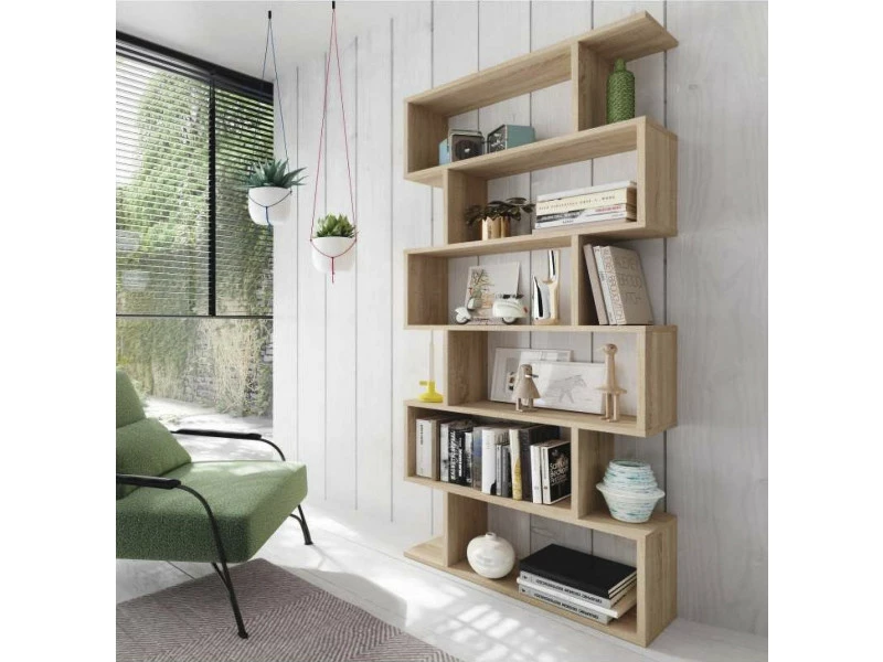 Bibliothèque Double Face Décorative Et Fonctionnelle, Couleur Chêne, Dimensions 80 X 192 X 25 Cm