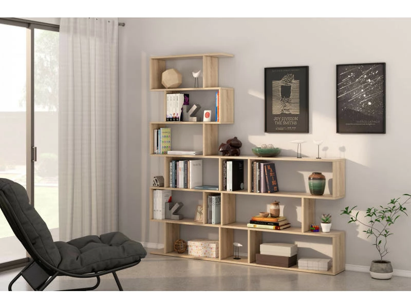 Bibliothèque Double Face Décorative Et Fonctionnelle, Couleur Chêne, Dimensions 80 X 192 X 25 Cm – Image 3