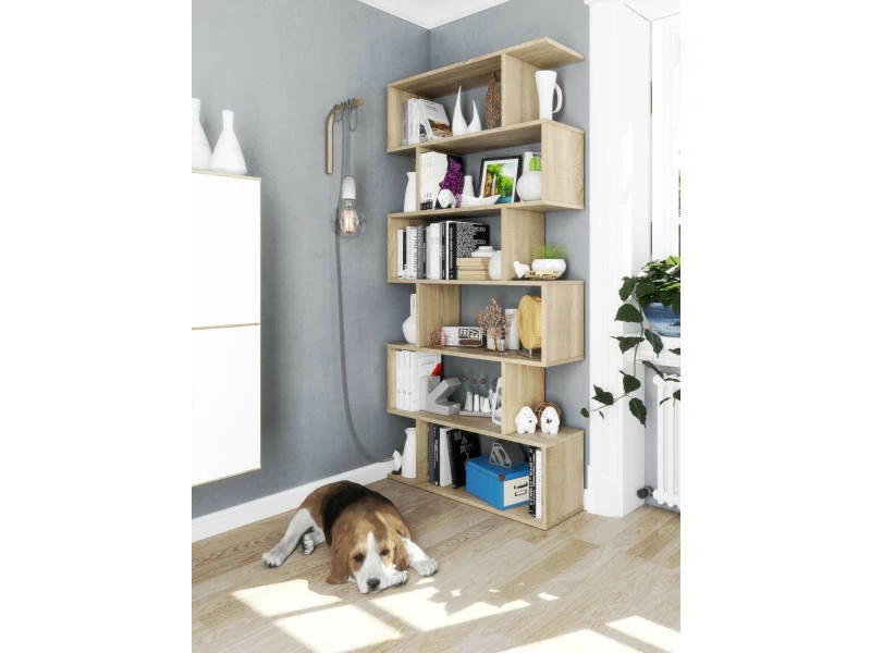 Bibliothèque Double Face Décorative Et Fonctionnelle, Couleur Chêne, Dimensions 80 X 192 X 25 Cm – Image 4