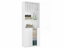 Bibliothèque / étagère De Rangement, Coloris Blanc - Hauteur 196.5 X Longueur 75.5 X Profondeur 33 Cm