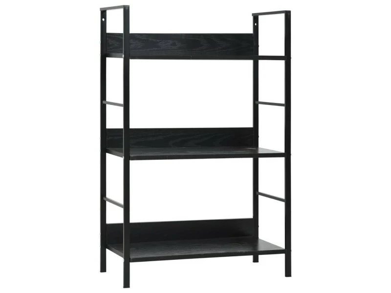 Icaverne - Bibliothèques Famille Bibliothèque à 3 Niveaux Noir 60x27,6x90,5 Cm Aggloméré – Image 2