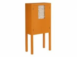 Meuble D'entrée 2 Portes 4 Tiroirs Bois/orange - Qingdao - L 60 X L 30 X H 130 - Neuf