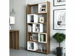 MENZZO Étagère Bibliothèque Carrée Iussit 170cm Bois Naturel Et Blanc