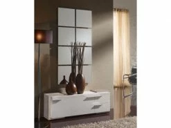 Meuble D'entrée Blanc/chêne Clair + Miroir - Tamara - L 120 X L 29 X H 40 - Neuf