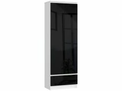 Akord Bibliothèque De Bureau, Armoire R60 Blanche 60 Cm 2 Portes 1 Tiroir Couleur Noir Brillant , 4 étagères - 60x35x180 Cm