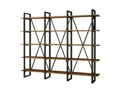 MENZZO Étagère Bibliothèque Marlow H180cm Métal Noir Et Chêne Clair