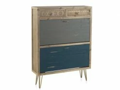 TOUSMESMEUBLES Meuble à Chaussures 2 Abattants 2 Tiroirs Bois/métal - River - L 81 X L 24 X H 108 - Neuf