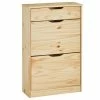 IDIMEX Meubles à Chaussures Basil Rangement Armoire Avec 2 Abattants Et 1 Tiroir, En Pin Massif à La Finition Vernis Naturel