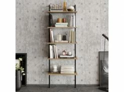 MENZZO Étagère Murale Scalae 5 Tablettes Bois Naturel Et Métal Noir