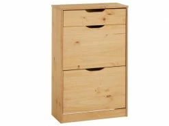 IDIMEX Meubles à Chaussures Basil Rangement Armoire Avec 2 Abattants Et 1 Tiroir, En Pin Massif Lasuré Brun