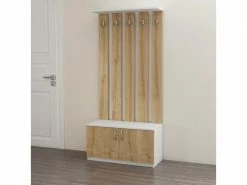 Homemania Deniz Meuble D’entrée Porte-manteau - Avec Portes, Crochets, étagères -blanc, Chêne En Bois, 85 X 37 X 181,8 Cm