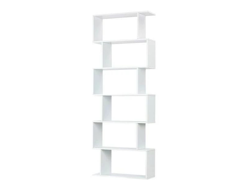 Bibliothèque Blanche Contemporaine - étagère Zig Zag à 6 Niveaux - Meuble De Rangement - Cloison Pour Salon