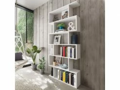 Bibliothèque Double Face Décorative Et Fonctionnelle, Couleur Blanc Brillant, Dimensions 80 X 192 X 25 Cm