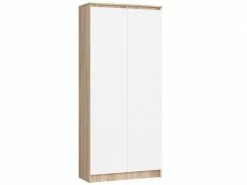 Akord Bibliothèque De Bureau, Armoire R80 Chêne Sonoma 80 Cm 2 Portes Couleur Blanc Mat, 8 étagères - 80x35x180 Cm
